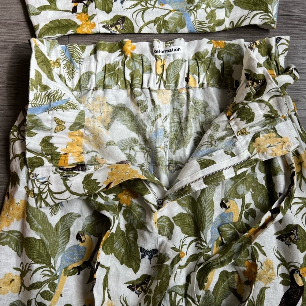 Reformation Olsen Linen Two Piece Set in Tropics Tank Top & Skirt Size 12 - Picture 5 of 8